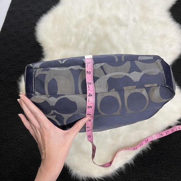 Coach Tote Bag Womens Large Blue Silver Signature F19675 Optic Art Purse Handbag - Picture 4 of 16